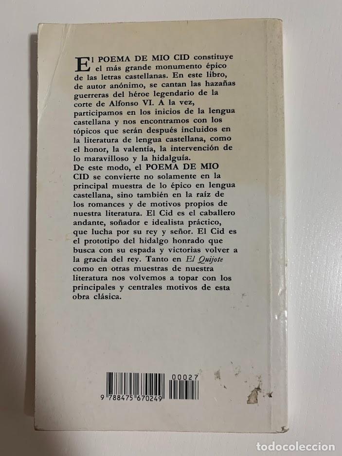 Libros de segunda mano: Poema de M&iacute;o Cid, an&oacute;nimo - Foto 2