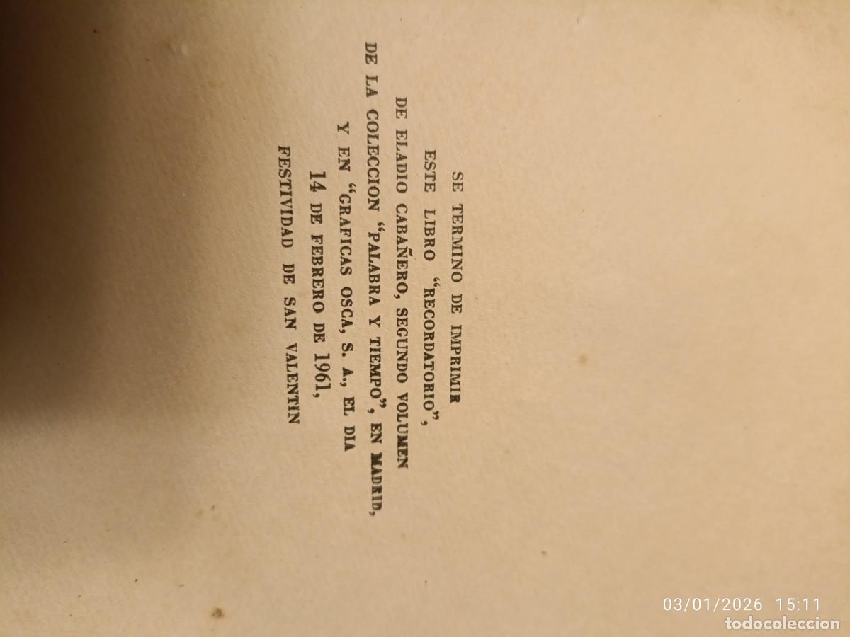 Libros de segunda mano: Recordatorio. Eladio Caba&ntilde;ero - Foto 5