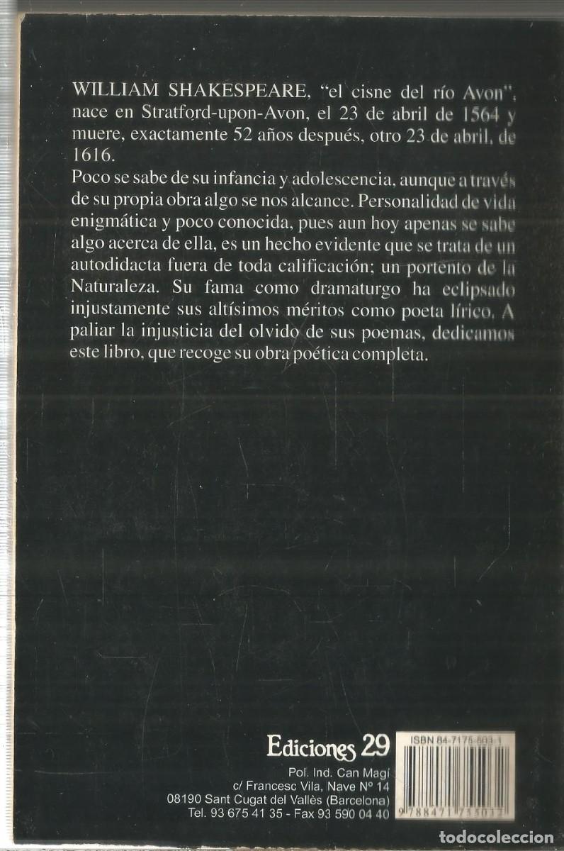 Libros de segunda mano: WILLIAM SHAKESPEARE. POESIA COMPLETA. EDICIONES 29 - Foto 2