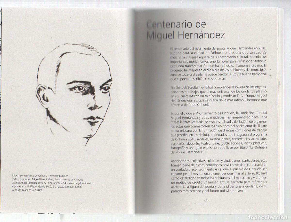 Libros de segunda mano: MIGUEL HERNANDEZ, CENTENARIO ORIHUELA 2010. - Foto 2