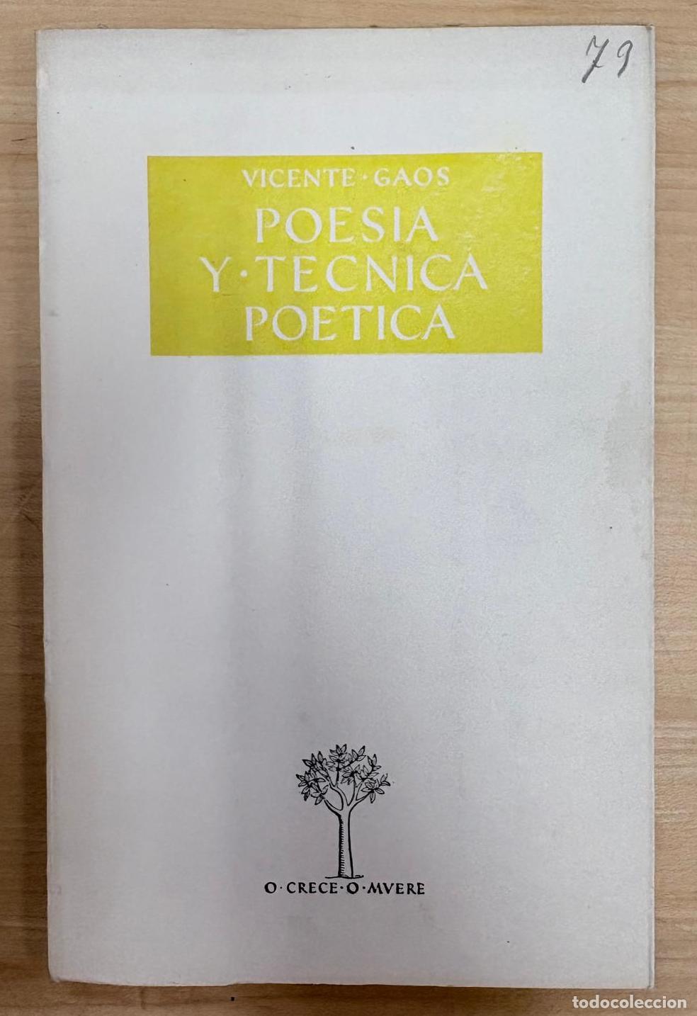 Libros de segunda mano: POES&Iacute;A Y T&Eacute;NICA PO&Eacute;TICA. VICENTE GAOS, ATENEO MADRID, 1955