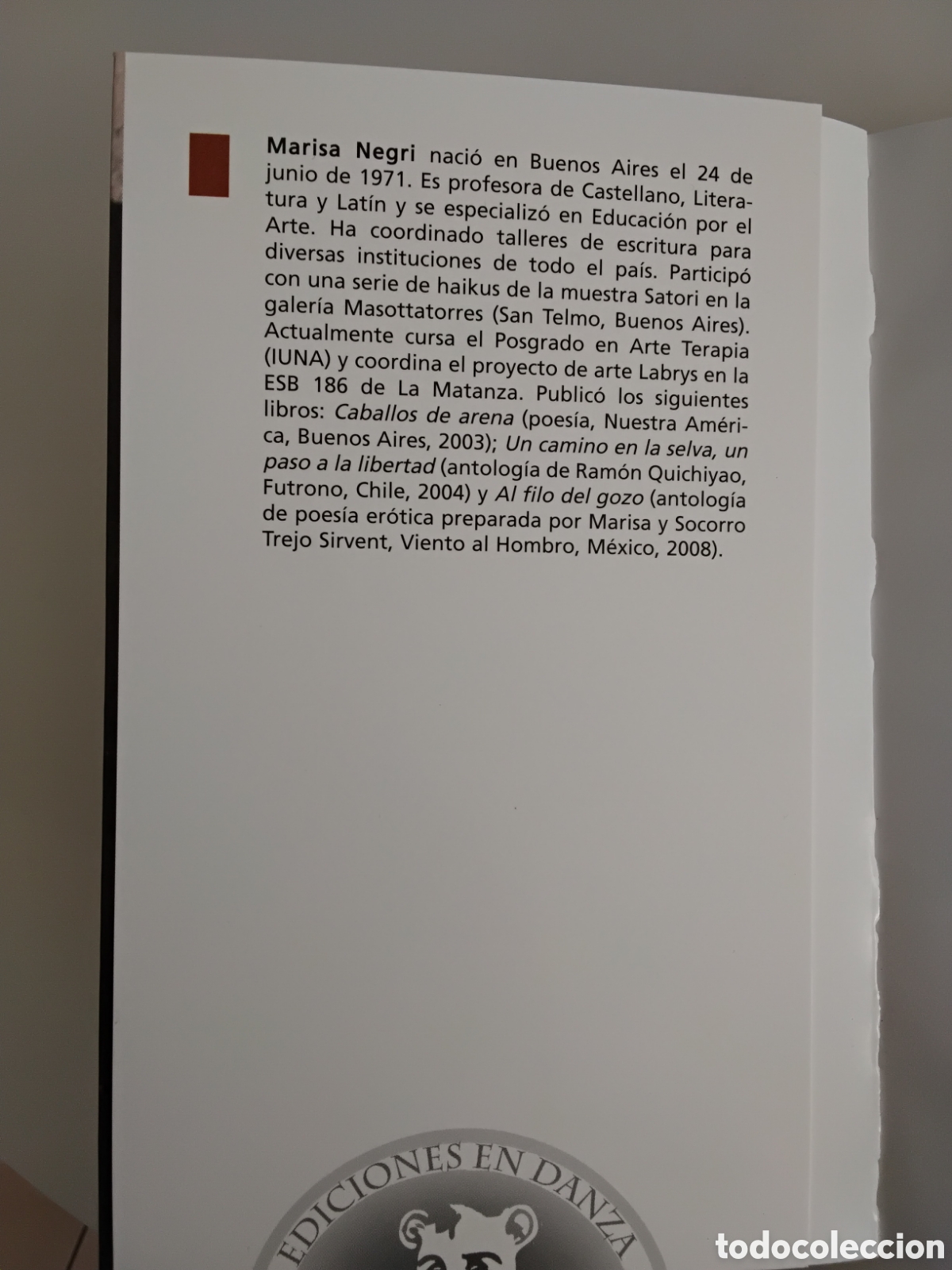 Libros de segunda mano: MARISA NEGRI &mdash; ESTUARIO &mdash; EDICIONES EN DANZA &mdash; 2008 - Foto 2