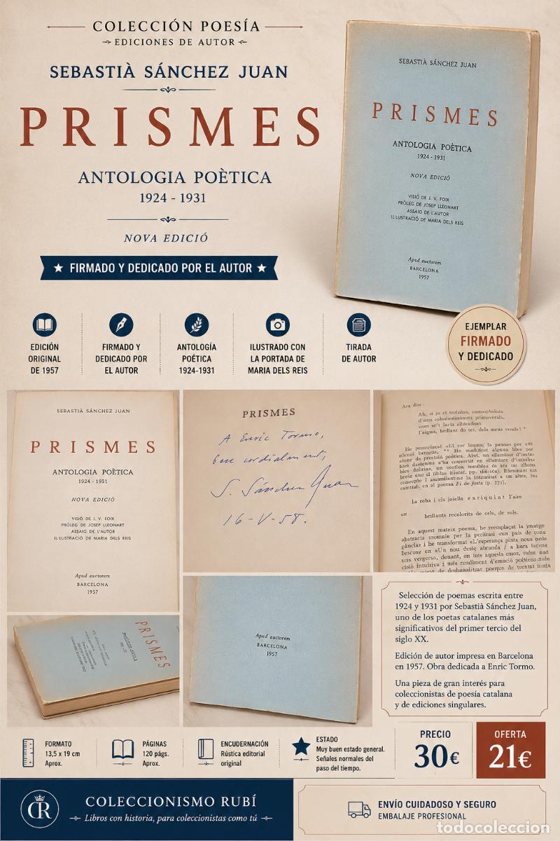 Libros de segunda mano: FIRMADO !! PRISMES - ANTOLOGIA PO&Egrave;TICA 1924-1931 - SEBASTI&Agrave; S&Aacute;NCHEZ JUAN - 1957