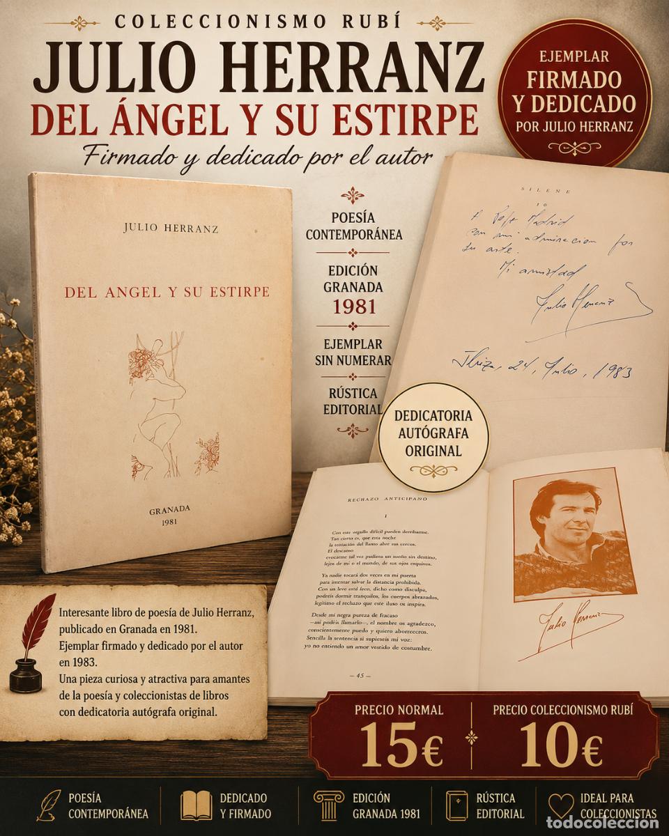 Libros de segunda mano: JULIO HERRANZ / DEL &Aacute;NGEL Y SU ESTIRPE / FIRMADO Y DEDICADO / GRANADA 1981