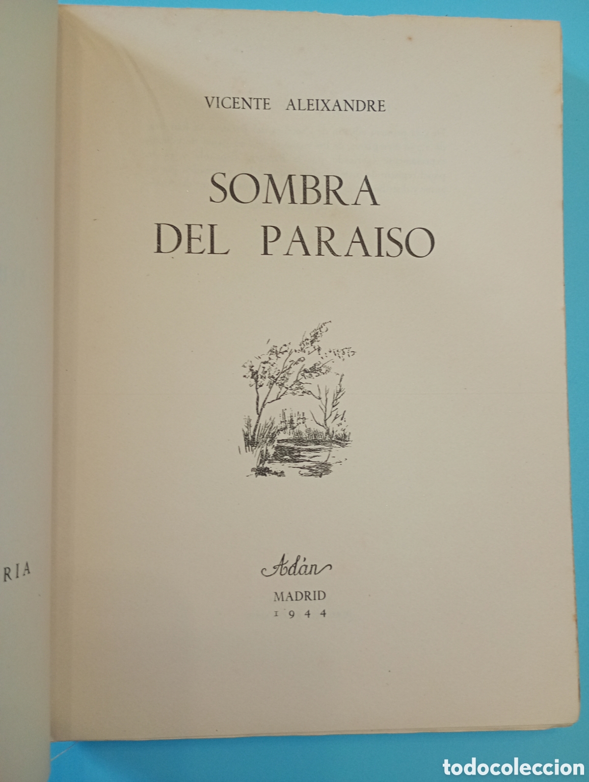 Libros de segunda mano: Primera edici&oacute;n. Sombra del para&iacute;so, Vicente Aleixandre. Ad&aacute;n, 1944