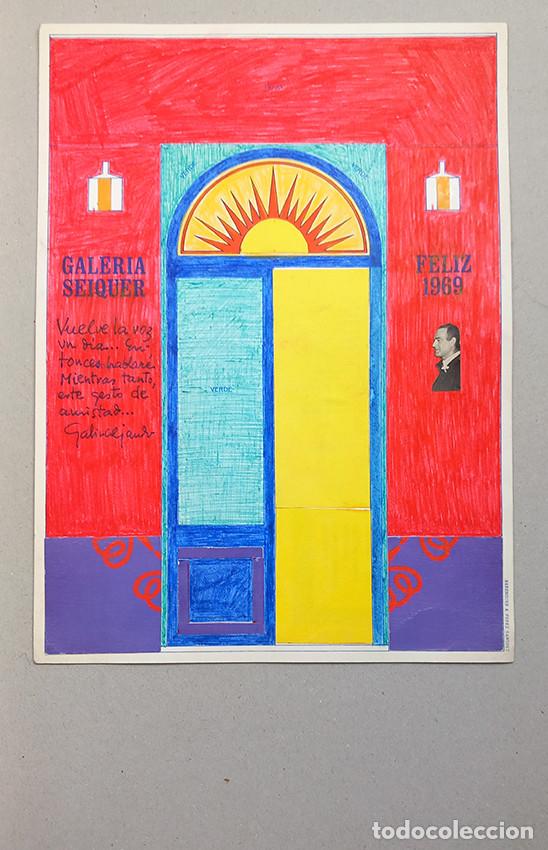 Libros de segunda mano: Gabino Alejandro Carriedo. Collage, pintura y manuscrito sobre tarjet&oacute;n Galer&iacute;a Seiquer, 1969