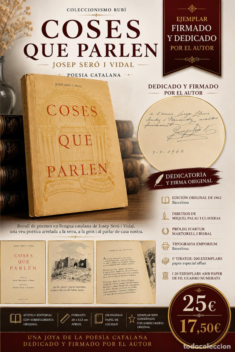 Libros de segunda mano: COSES QUE PARLEN | JOSEP SER&Oacute; I VIDAL | DEDICADO Y FIRMADO | BARCELONA 1962