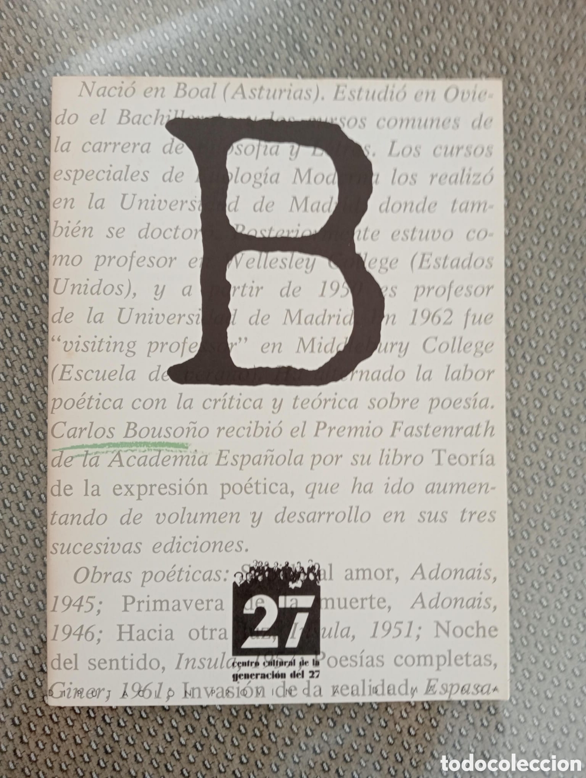 Libros de segunda mano: Carlos Bouso&ntilde;o. Centro Cultural de la Generaci&oacute;n del 27. Diputaci&oacute;n de M&aacute;laga
