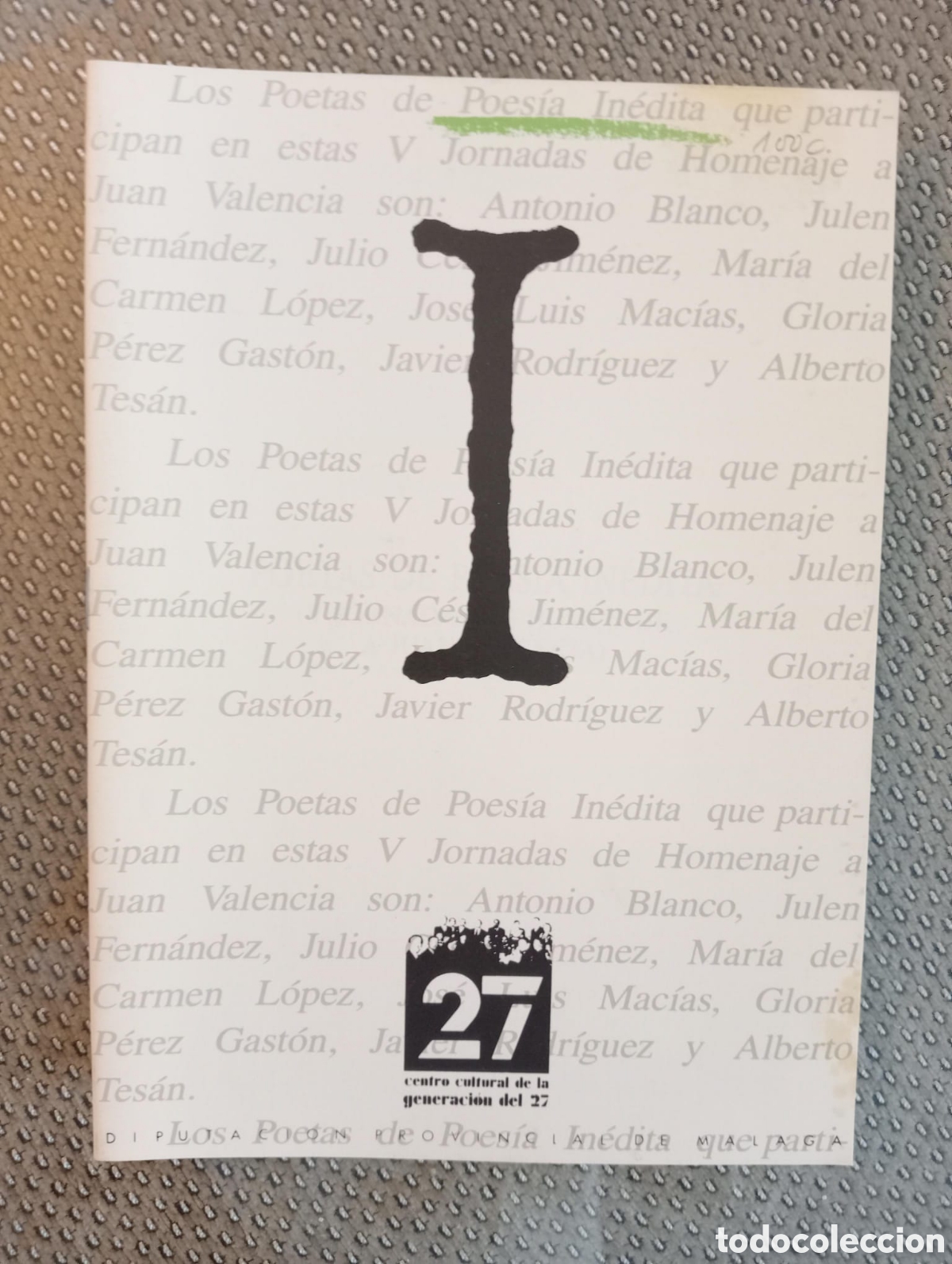 Libros de segunda mano: Poes&iacute;a in&eacute;dita. Centro Cultural de la Generaci&oacute;n del 27. Diputaci&oacute;n de M&aacute;laga