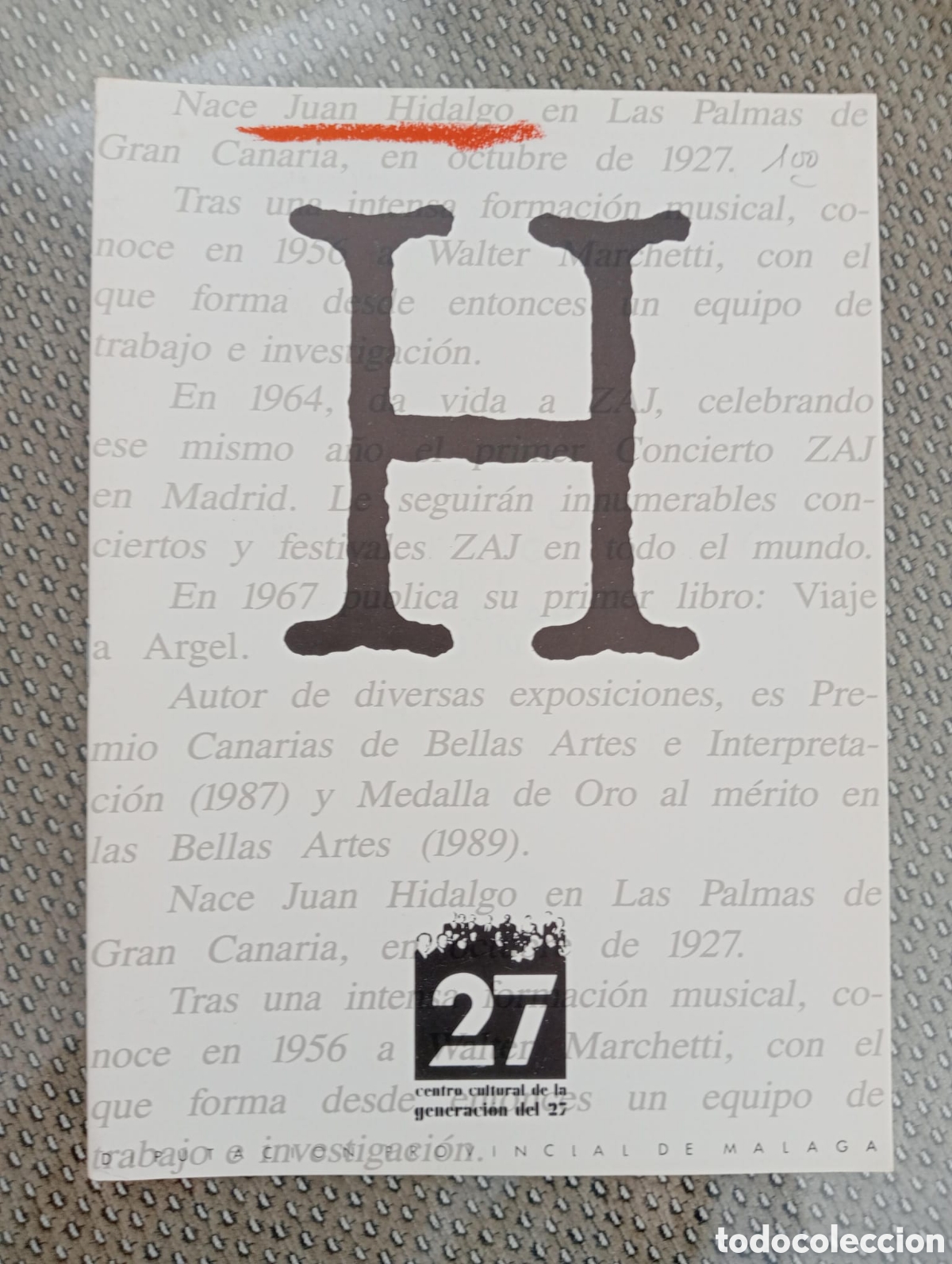 Libros de segunda mano: Juan Hidalgo. Centro Cultural de la Generaci&oacute;n del 27. Diputaci&oacute;n de M&aacute;laga