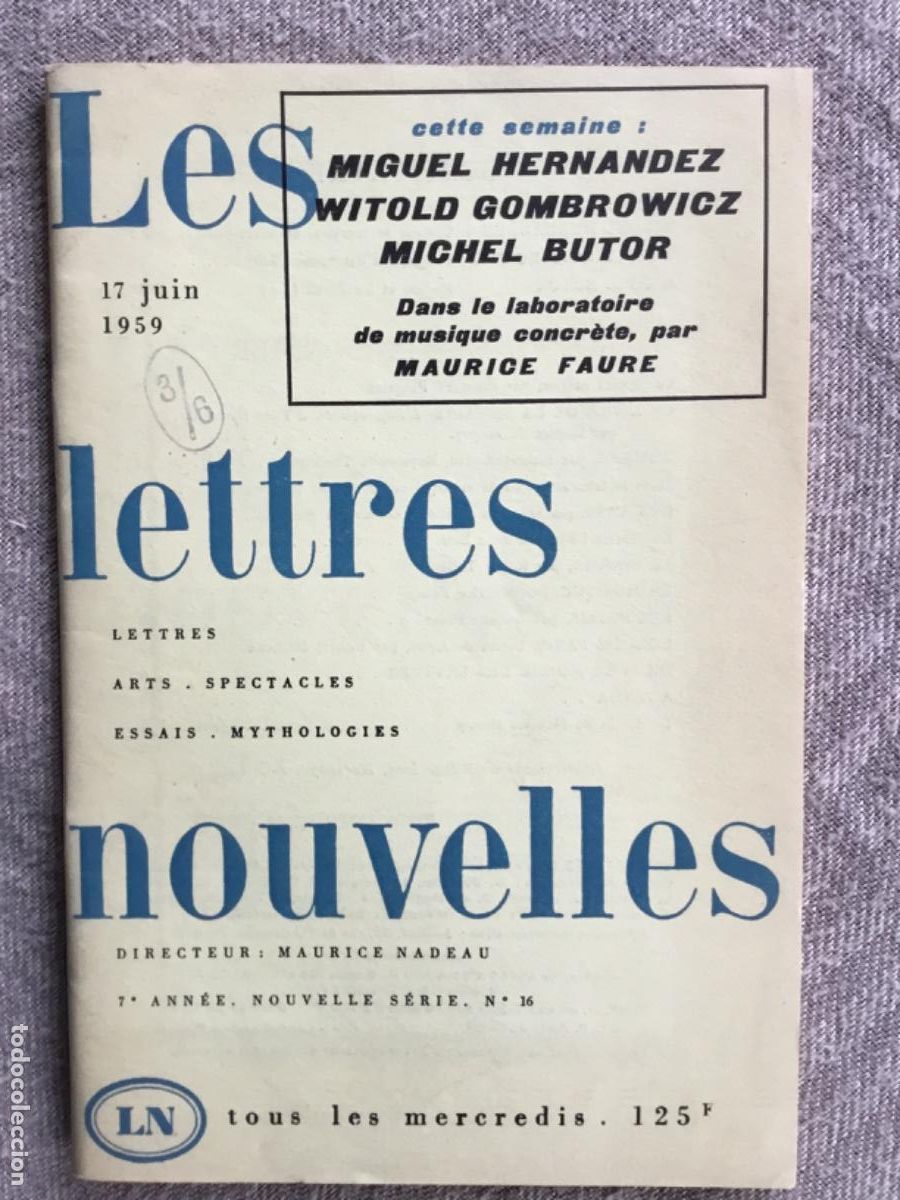Livros em segunda m&atilde;o: MIGUEL HERN&Aacute;NDEZ // POEMAS TRADUCIDAS AL FRANCES // REVISTA &rdquo;LES LETTRES NOUVELLES&rdquo; // 1959