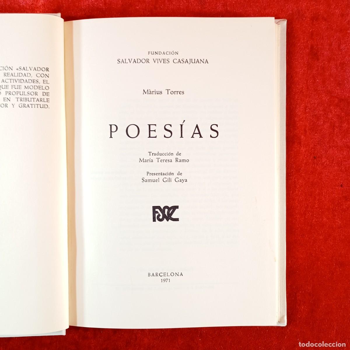 Libros de segunda mano: M&Agrave;RIUS TORRES - POES&Iacute;AS - BARCELONA - 1971 - SALVADOR VIVES CASAJUANA / 33