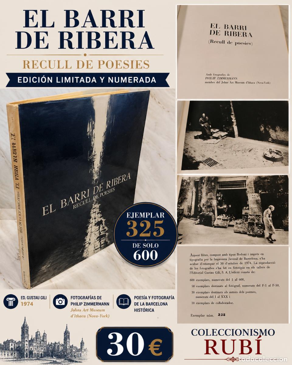 Libros de segunda mano: EL BARRI DE RIBERA | RECULL DE POESIES | GUSTAU GILI 1974 | EJEMPLAR NUMERADO 325/600