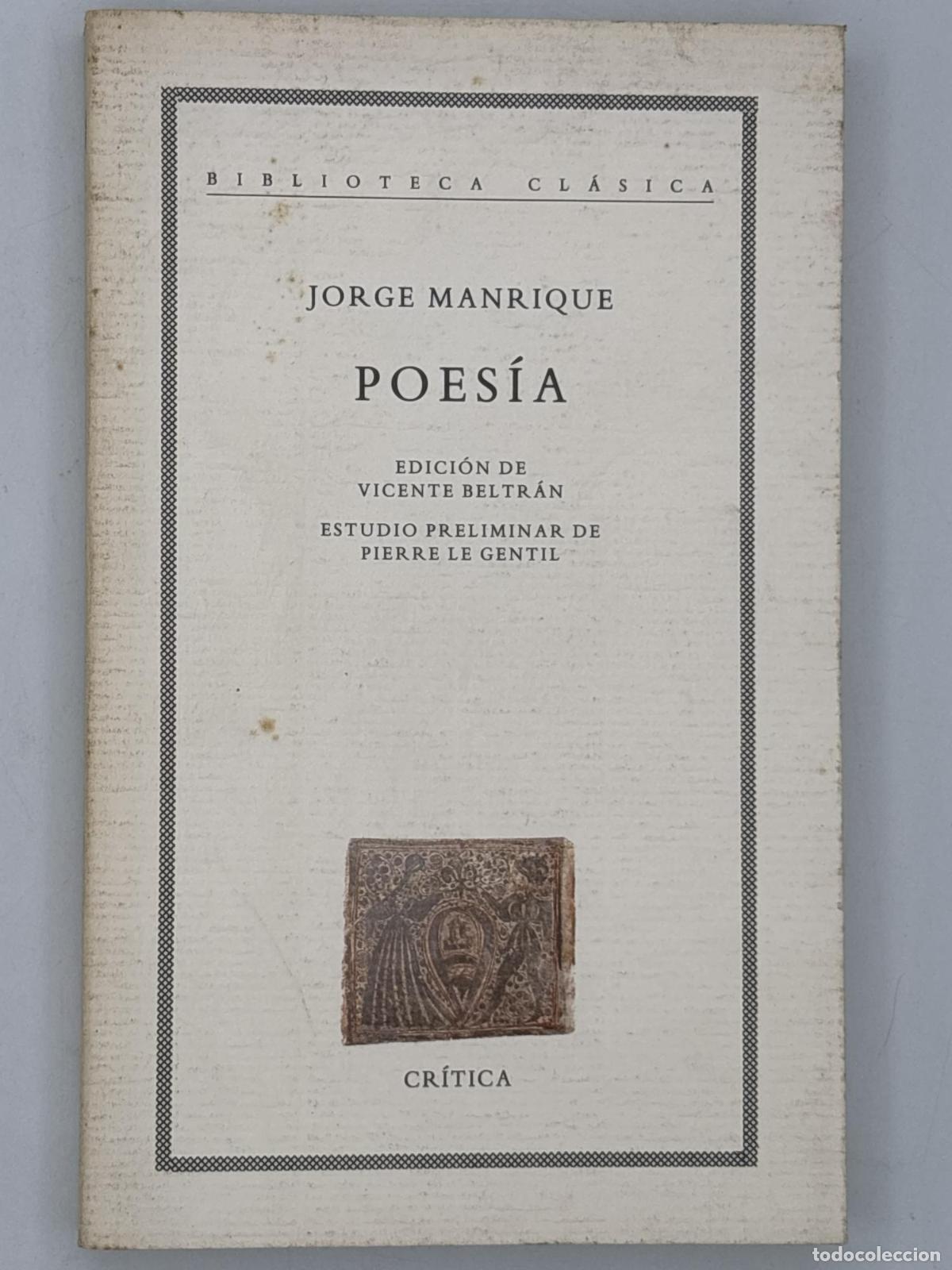 Second hand books: Poes&iacute;a. Jorge Manrique, Edici&oacute;n de Vicente Beltr&aacute;n. Cr&iacute;tica biblioteca cl&aacute;sica -