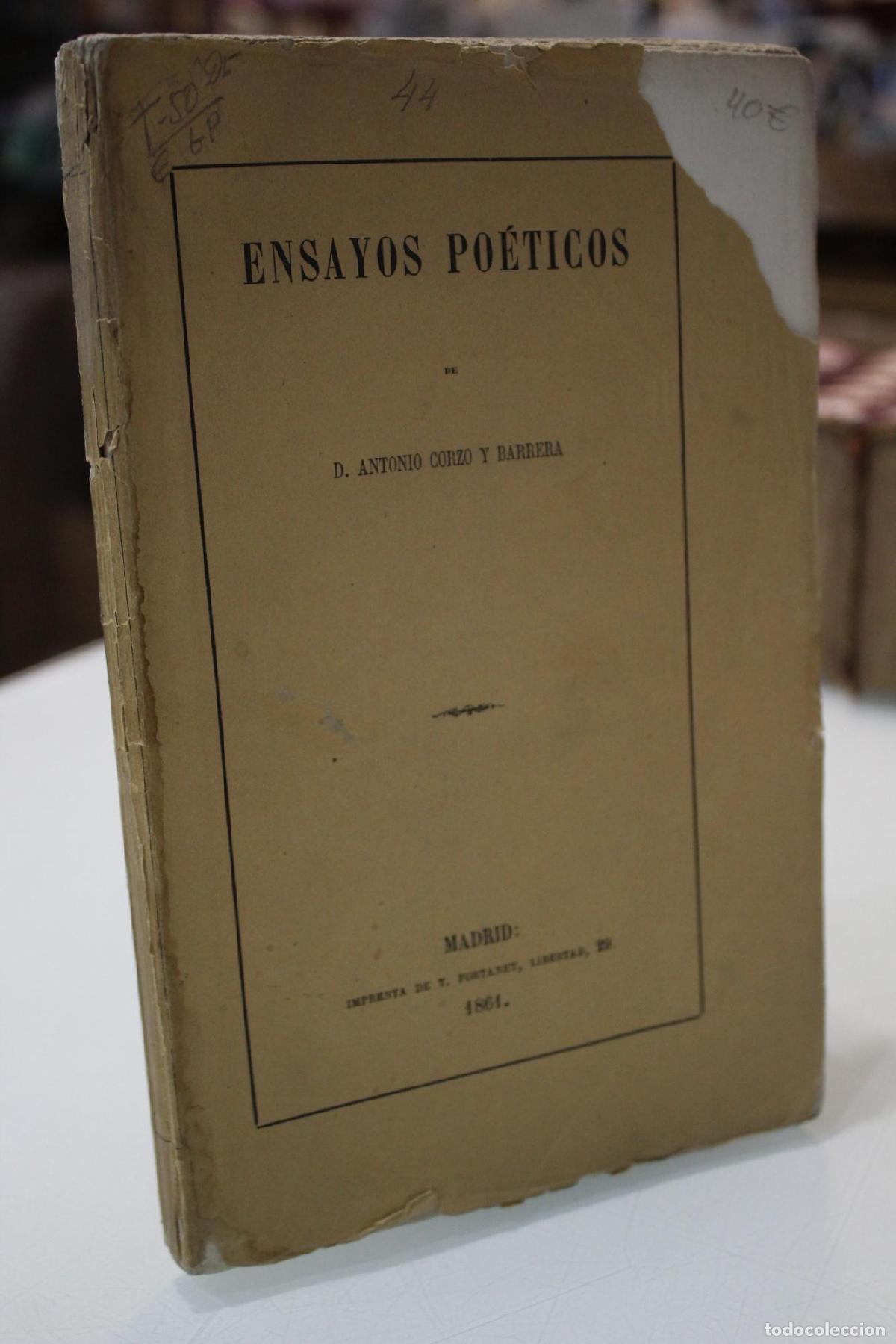 Libros de segunda mano: 1861.- Ensayos po&eacute;ticos - Corzo y Barrera, Antonio.