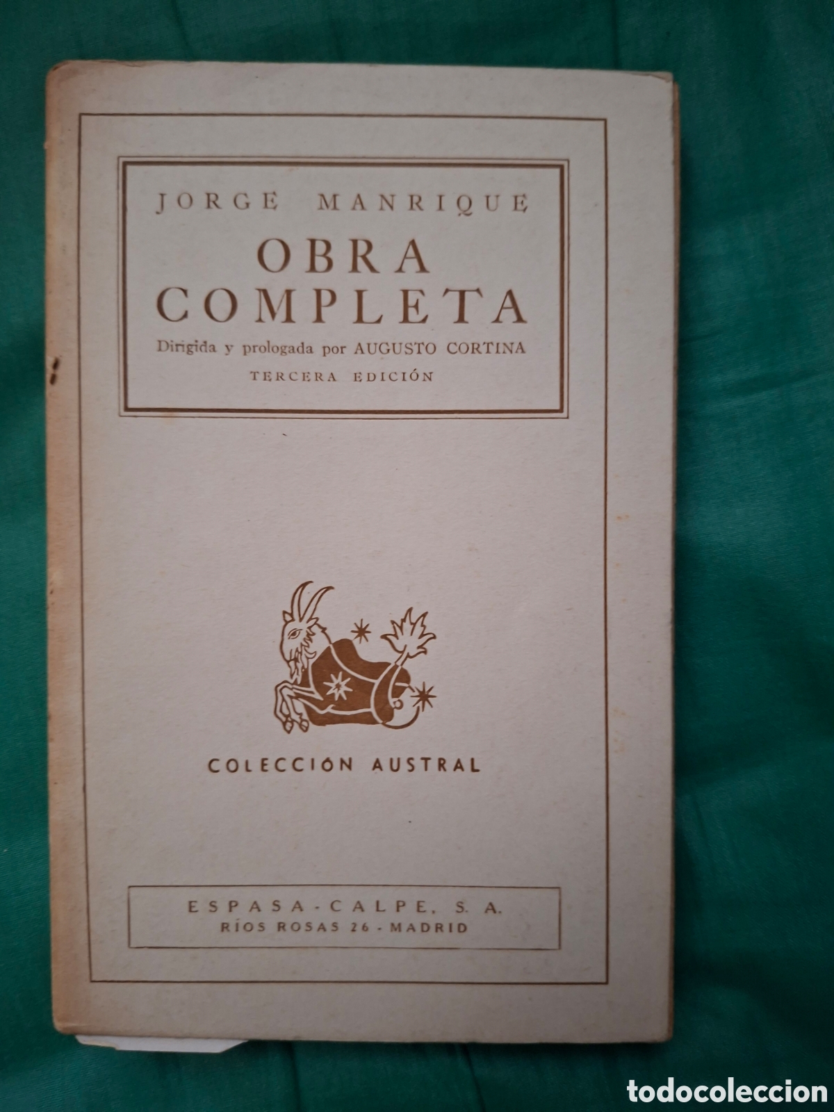 Libros de segunda mano: Obra completa por Jorge Manrique de Ed. Espasa Calpe en Buenos Aires 1943 3&ordf; Edici&oacute;n