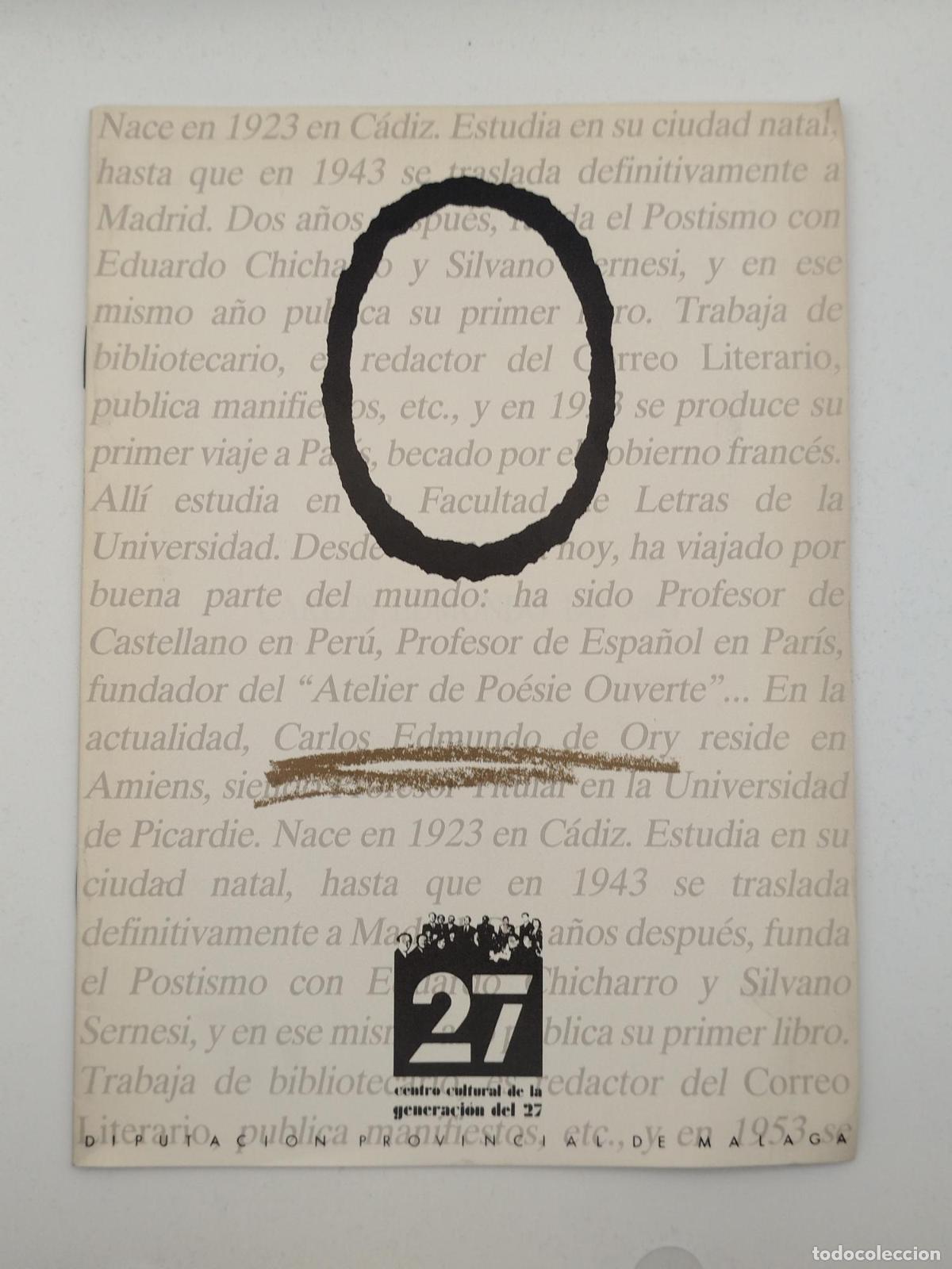 Libros de segunda mano: Cuaderno dedicado a Carlos Edmundo de Ory -