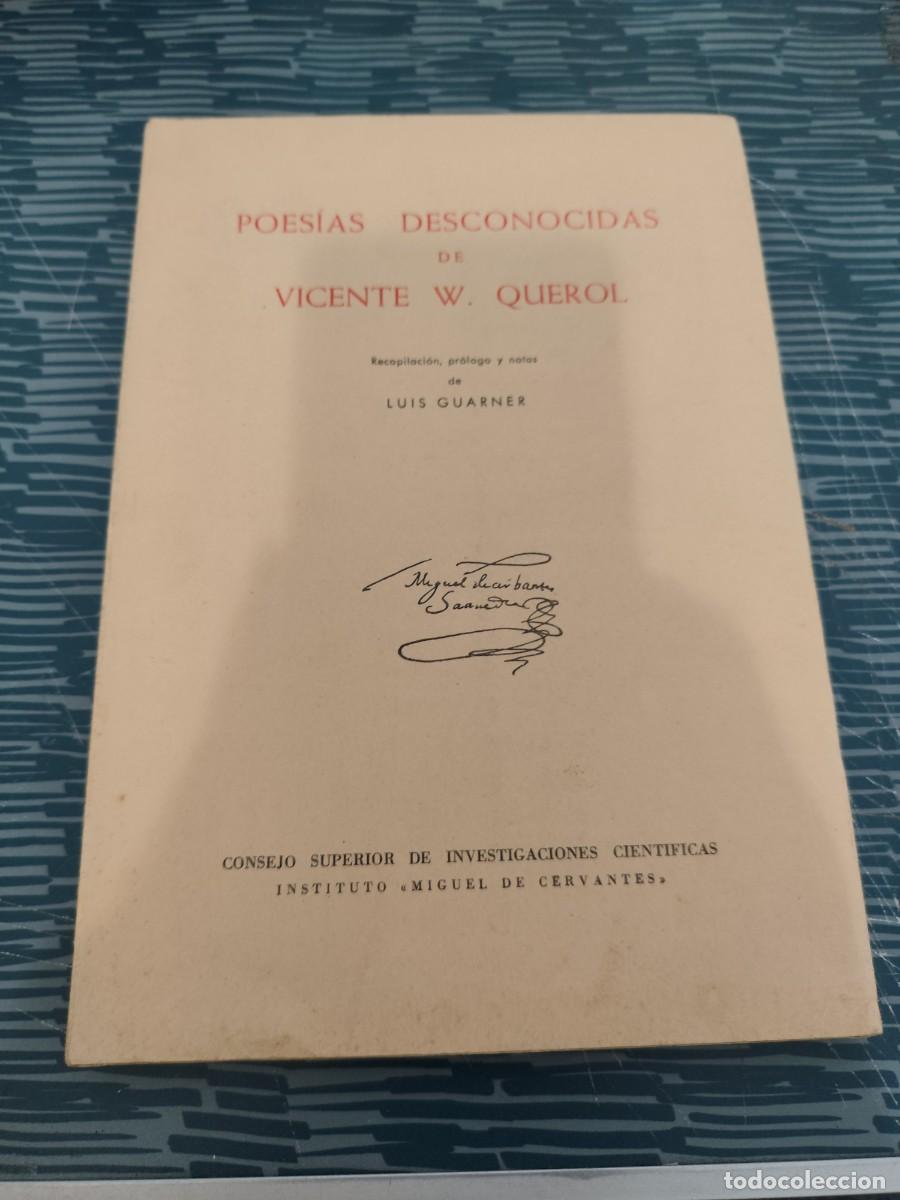Libros de segunda mano: POESIAS DESCONOCIDAS DE VICENTE W.QUEROL,1967, INTONSO.
