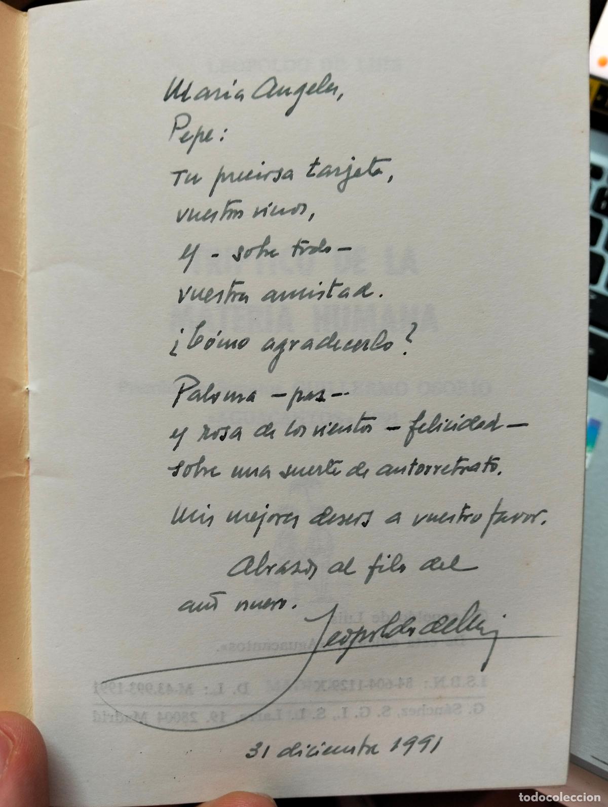 Libros de segunda mano: Literatura. Dedicatoria Autor Poesia. Triptico de la Materia Humana, Leopoldo de Luis,Madrid, 1991,
