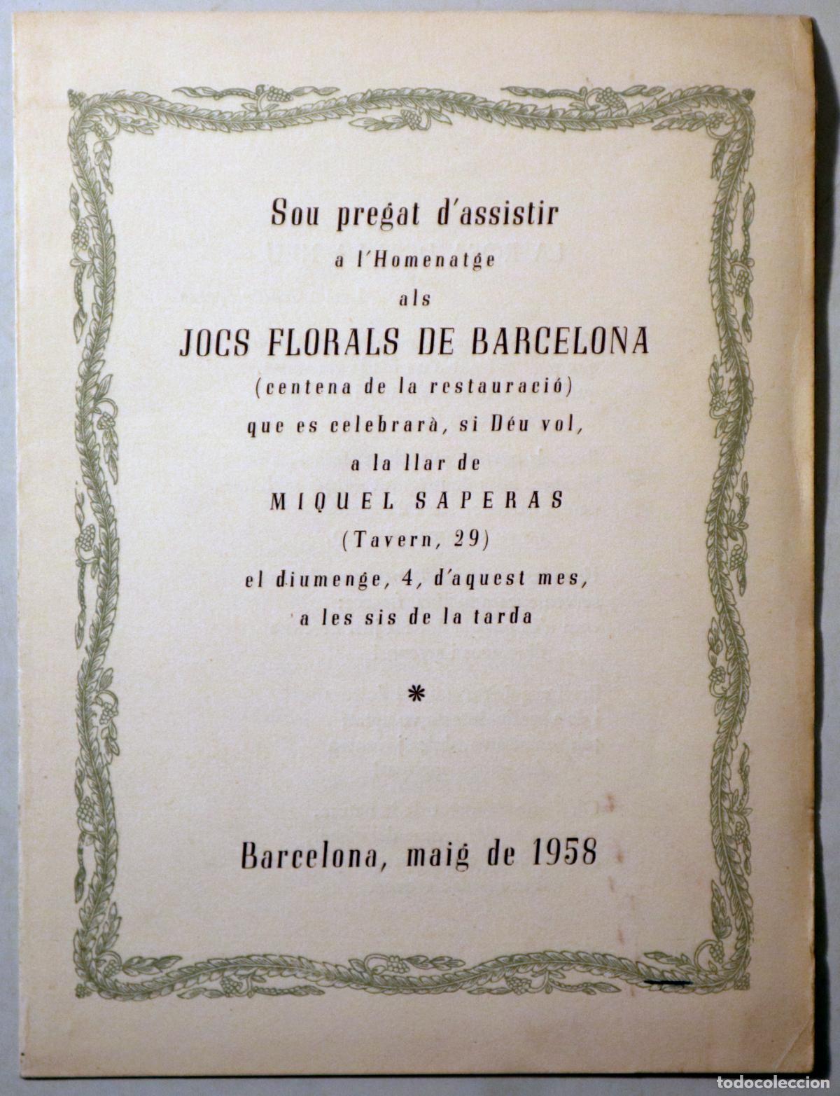 Libri di seconda mano: Salv&agrave;, Maria Ant&ograve;nia - JOCS FLORALS DE BARCELONA 1958 - D&iacute;ptic