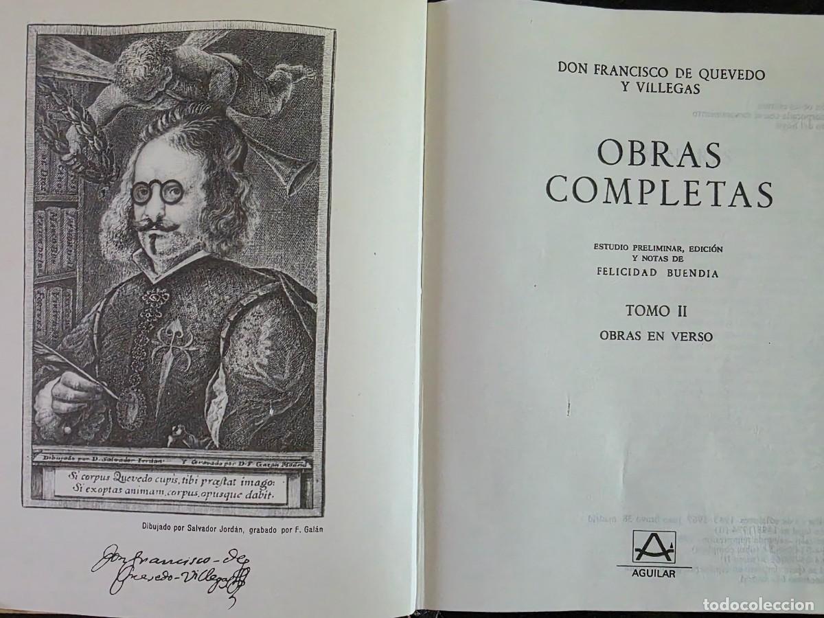 Libros de segunda mano: Obras Completas Verso de Francisco de Quevedo, Editorial Aguilar, 1981