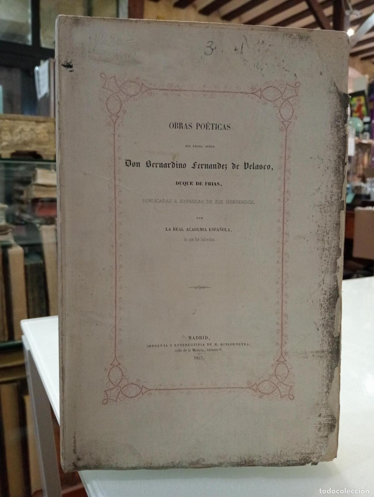 Libros de segunda mano: Obras po&eacute;ticas - Fern&aacute;ndez de Velasco, Don Bernardino.