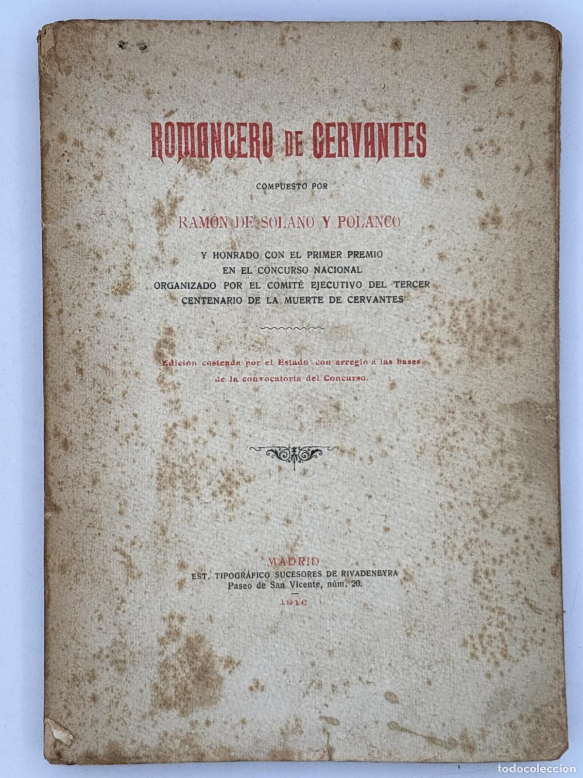 Libros de segunda mano: Romancero de Cervantes - Ramon Solano y Polanco