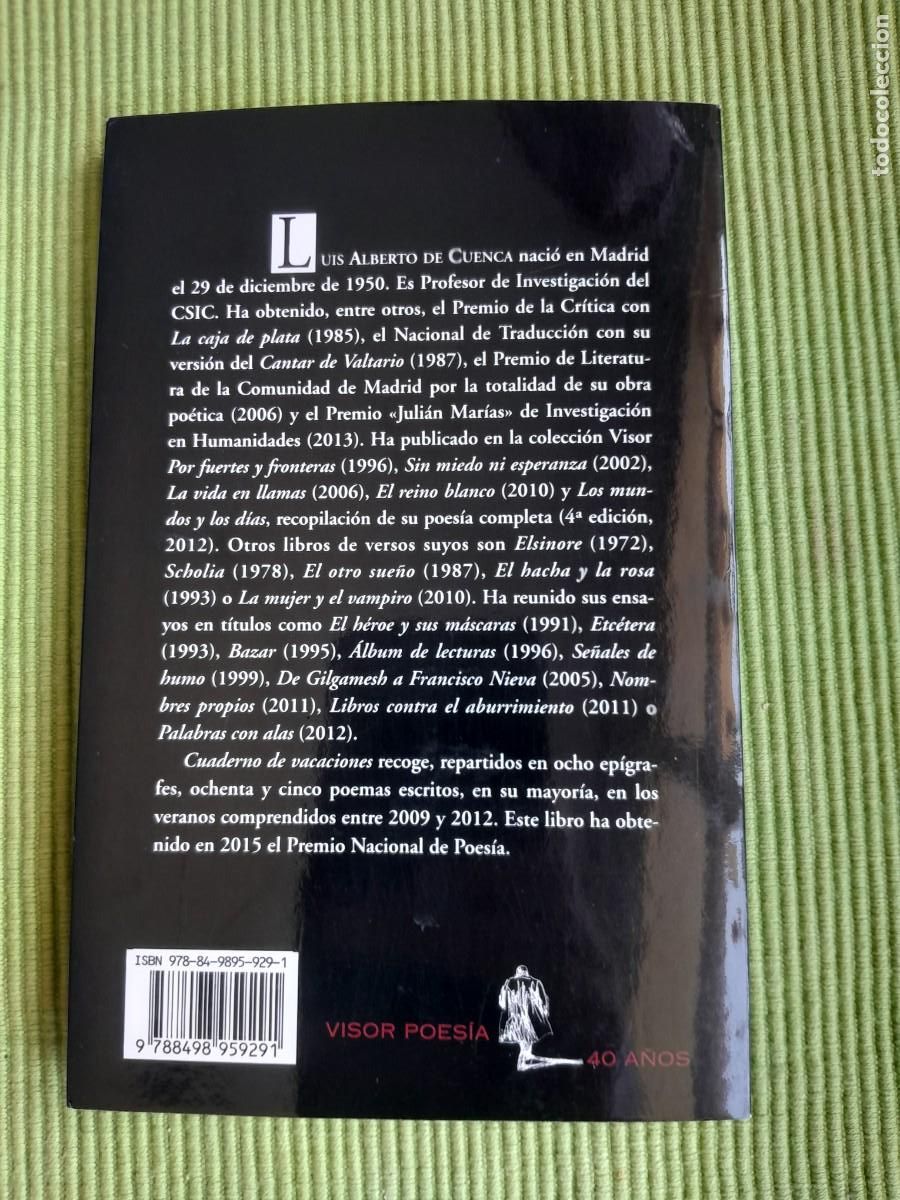 Libros de segunda mano: CUADERNO DE VACACIONES. LUIS ALBERTO DE CUENCA. VISOR 2015 - Foto 2