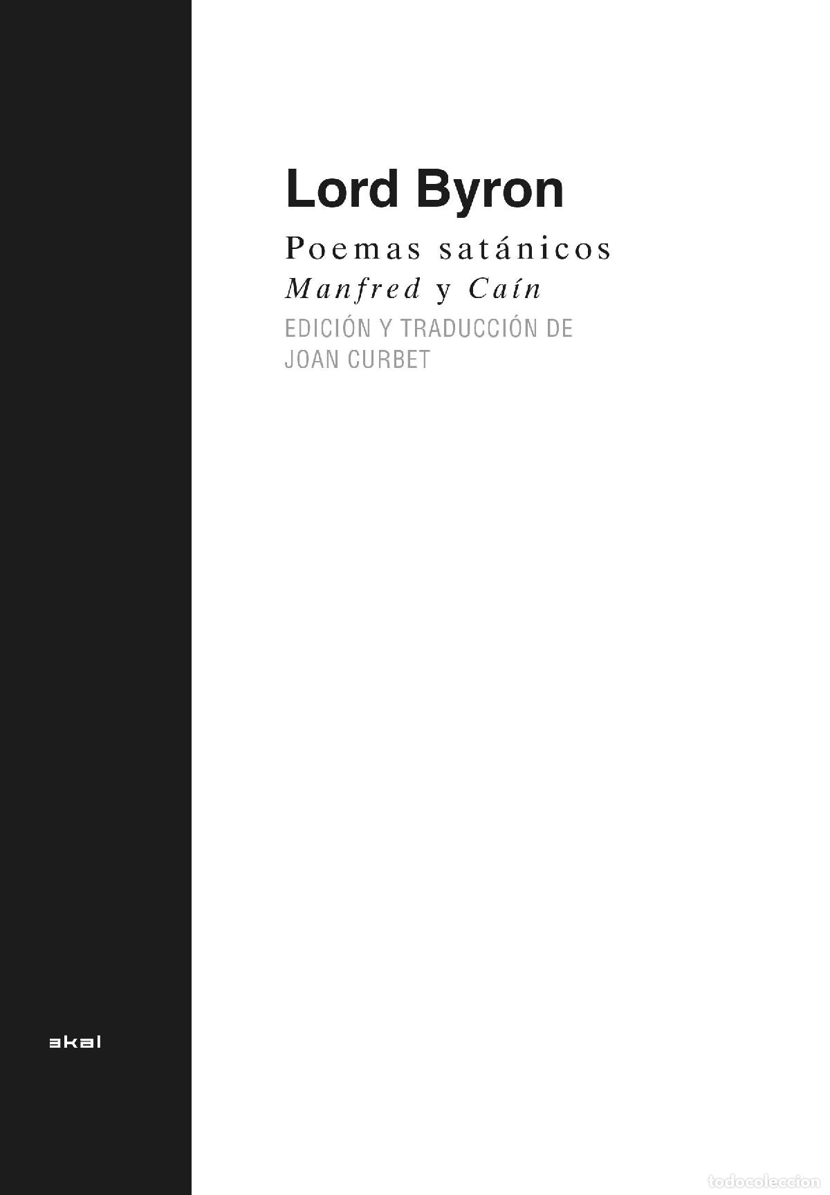 Libros de segunda mano: Poemas sat&aacute;nicos. Manfred y Ca&iacute;n. - (Lord) Byron, George Gordon/ Curbet, Joan.