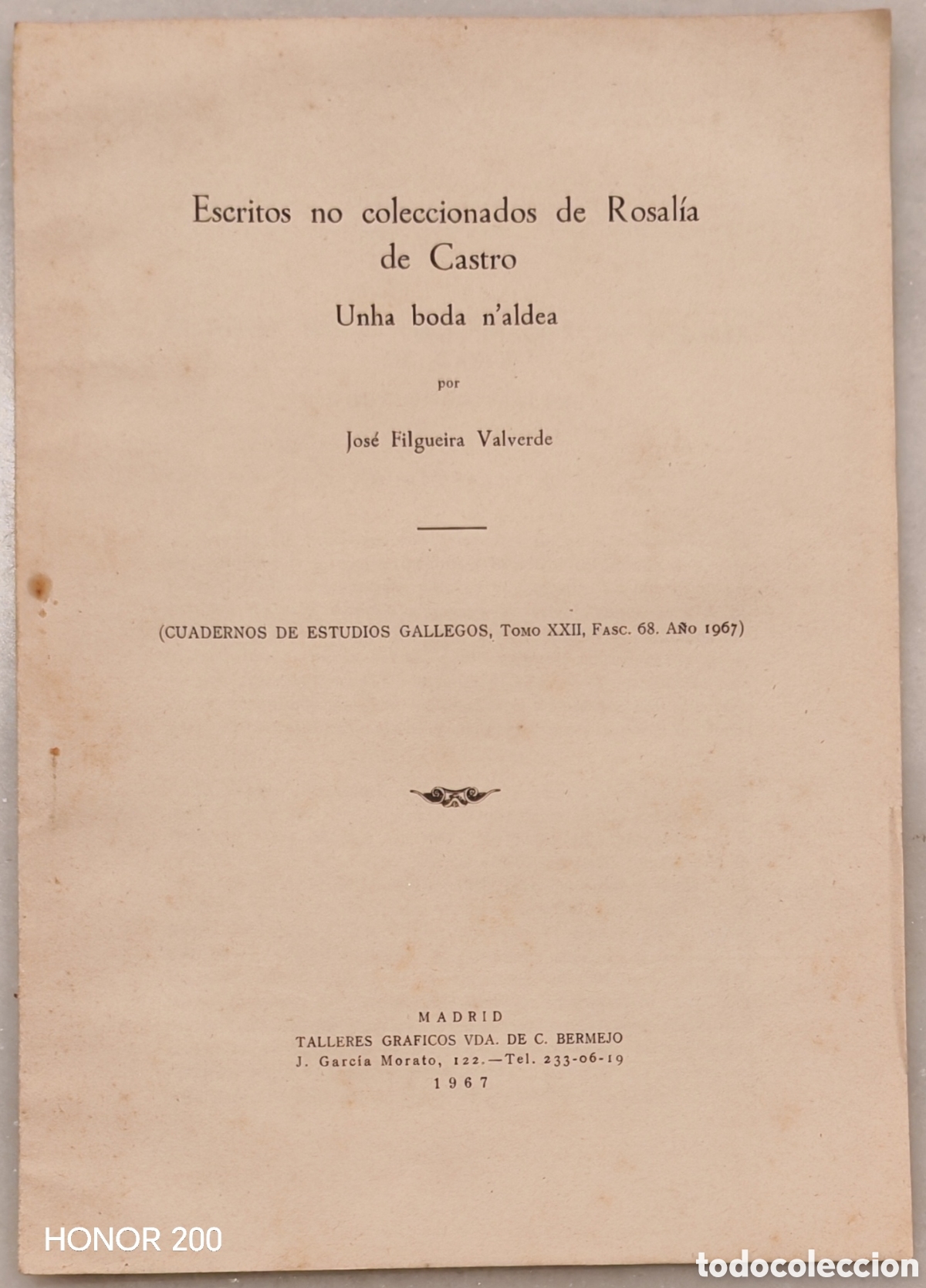 Libros de segunda mano: Cuadernos de Estudios Gallegos - Escritos no Coleccionados de Rosal&iacute;a de Castro. Unha Boda Na Aldea