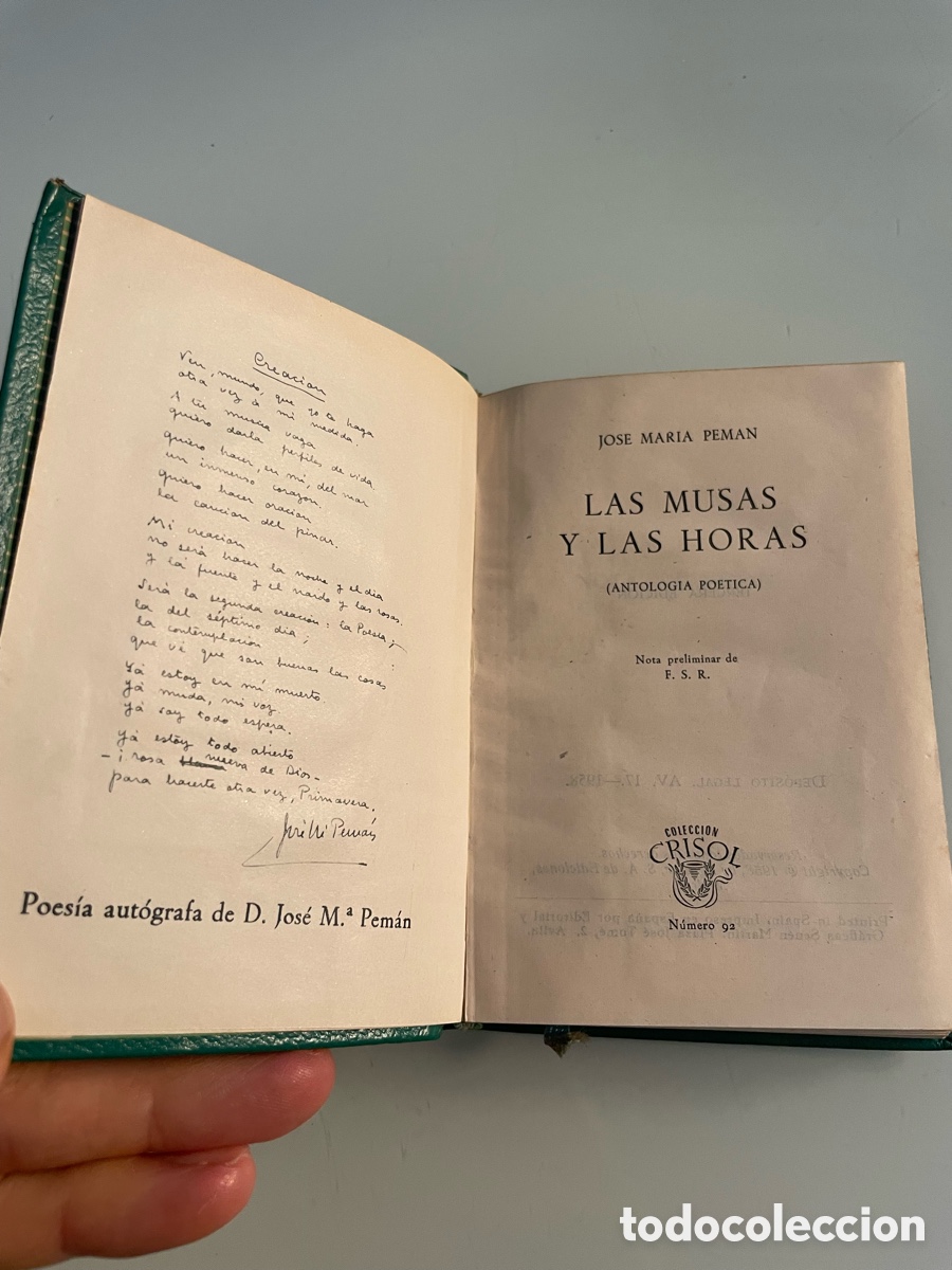 Libros de segunda mano: Las Musas y las Horas. Jos&eacute; Mar&iacute;a Peman. Aguilar crisol n&uacute;mero 92.Tercera Edici&oacute;n 1958