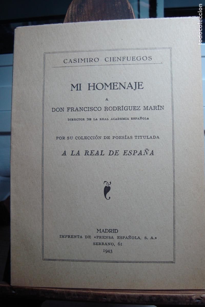 Livros em segunda m&atilde;o: CASIMIRO CIENFUEGOS. MI HOMENAJE A FRANCISCO RODRIGUEZ MARIN. MADRID 1943.
