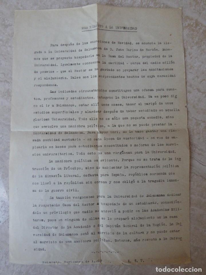 Second hand books: HOJA PROTESTA UNIVERSITARIA (A. E. T. VALENCIA, 1969)