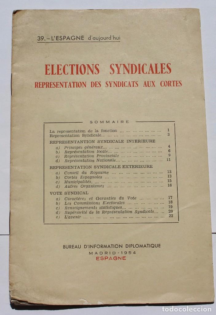 Second hand books: ELECCIONS SYNDICALES: REPRESENTATION DES SYNDICATS AUX CORTES -MADRID 1954 ESPAGNE