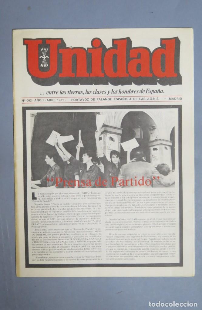 Second hand books: PUBLICACION UNIDAD. N&ordm; 2. ABRIL 1981. FALANGE ESPA&Ntilde;OLA DE LAS JONS. MADRID