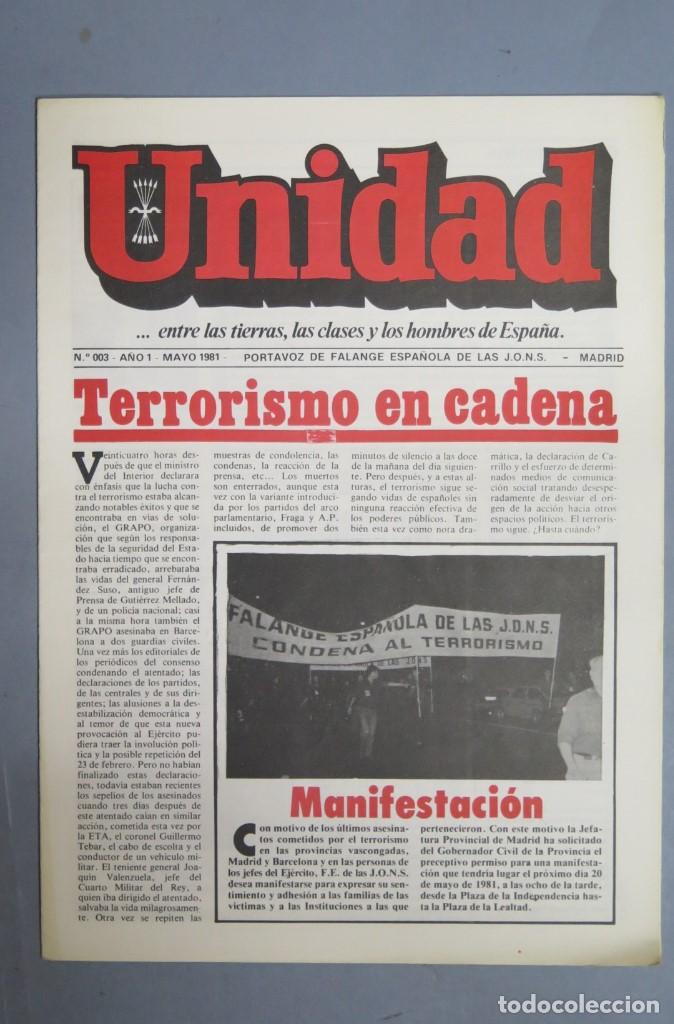 Second hand books: PUBLICACION UNIDAD. N&ordm; 3. ABRIL 1981. FALANGE ESPA&Ntilde;OLA DE LAS JONS. MADRID