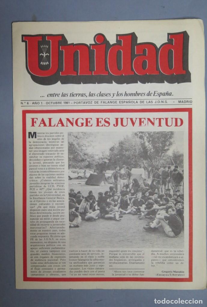 Second hand books: PUBLICACION UNIDAD. N&ordm; 6. ABRIL 1981. FALANGE ESPA&Ntilde;OLA DE LAS JONS. MADRID