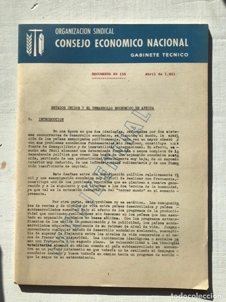 Libri di seconda mano: Estados Unidos y el desarrollo econ&oacute;mico de &Aacute;frica. Consejo econ&oacute;mico nacional. Confidencial.