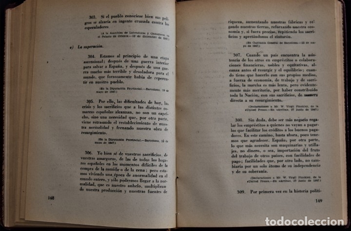 Libros de segunda mano: FRANCO HA DICHO, PRIMER APÉNDICE ENERO 1947 - ABRIL 1949, EDDICIONES VOZ, MADRID - 1ª EDICIÓN 1949 - Foto 7 - 175473318