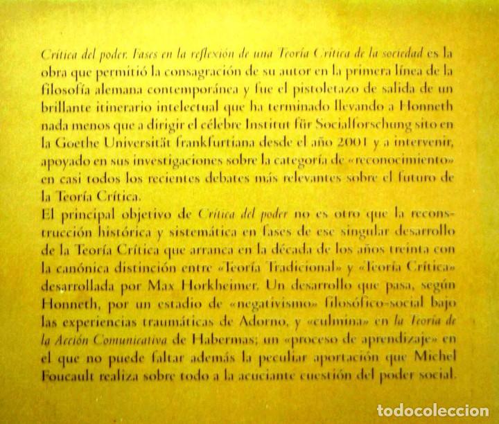 Libros de segunda mano: CRITICA DEL PODER - AXEL HONNETH - Editorial: ANTONIO MACHADO - Foto 2