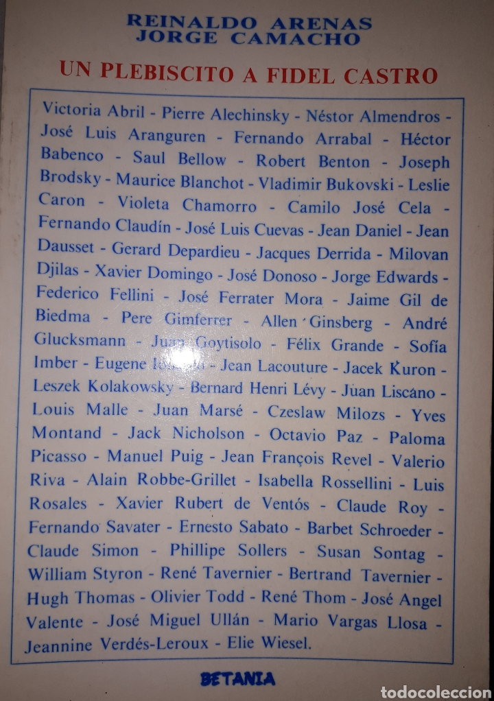 Libros de segunda mano: UN PLEBISCITO A FIDEL CASTRO REINALDO ARENAS JORGE CAMACHO