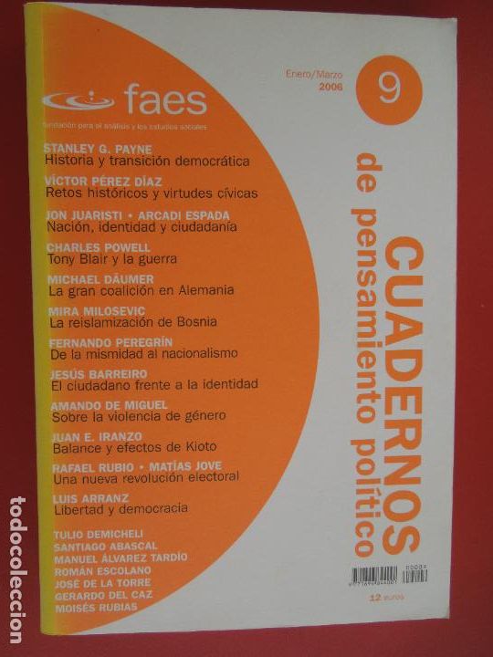 Libros de segunda mano: CUADERNOS DE PENSAMIENTO POLITICO , FUNDACION FAES N&ordm; 9 ENERO-MARZO-2006 - VER SUMARIO