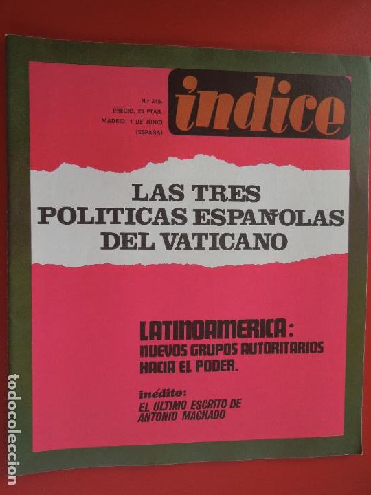 Gebrauchte B&uuml;cher: INDICE REVISTA N&ordm; 248- LAS TRES POLITICAS ESPA&Ntilde;OLAS DEL VATICANO - 06-1969