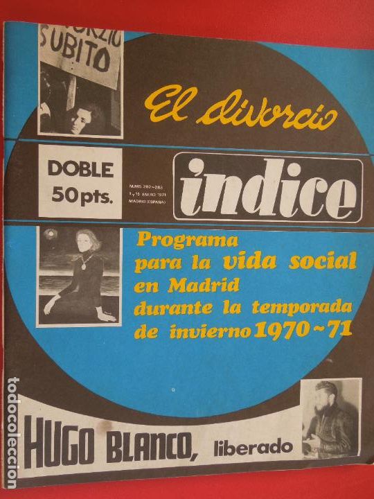 Libros de segunda mano: INDICE REVISTA N&ordm; 282-283- EL DIVORCIO - PROGRAMA VIDA SOCIAL MADRID 70-71 -01-1971
