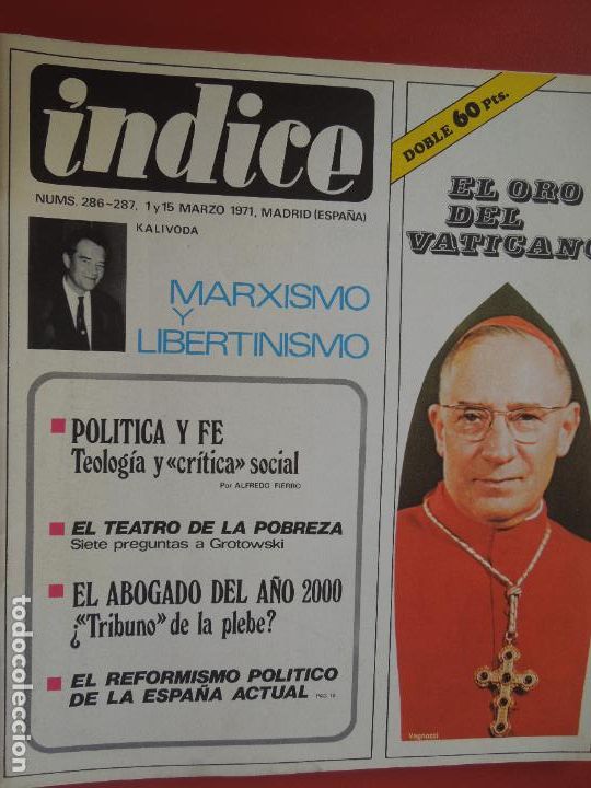 Libros de segunda mano: INDICE REVISTA N&ordm; 286-287- N&ordm; DOBLE - EL ORO DEL VATICANO - MARXISMO Y LIBERTINISMO - 03-1971