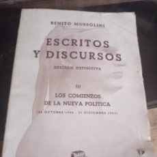 Libros de segunda mano: ESCRITOS Y DISCURSOS BENITO MUSSOLINI TOMO III 1922 A 1923 EDIT. BOSCH LIBRO INTONSO REF. UR. Lote 310464578