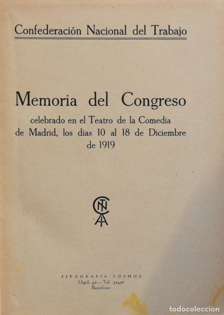 Libros de segunda mano: MEMORIA DEL CONGRESO CELEBRADO EN EL TEATRO DE LA COMEDIA DE MADRID, LOS D&Iacute;AS 10 AL 18 DE DICIEMBRE