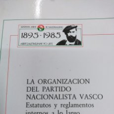 Libros de segunda mano: ORGANIZACIÓN DEL PARTIDO NACIONALISTA VASCO ESTATUTOS Y REGLAMENTOS INTERNOS EN SU HISTORIA PNV EGI. Lote 400327419
