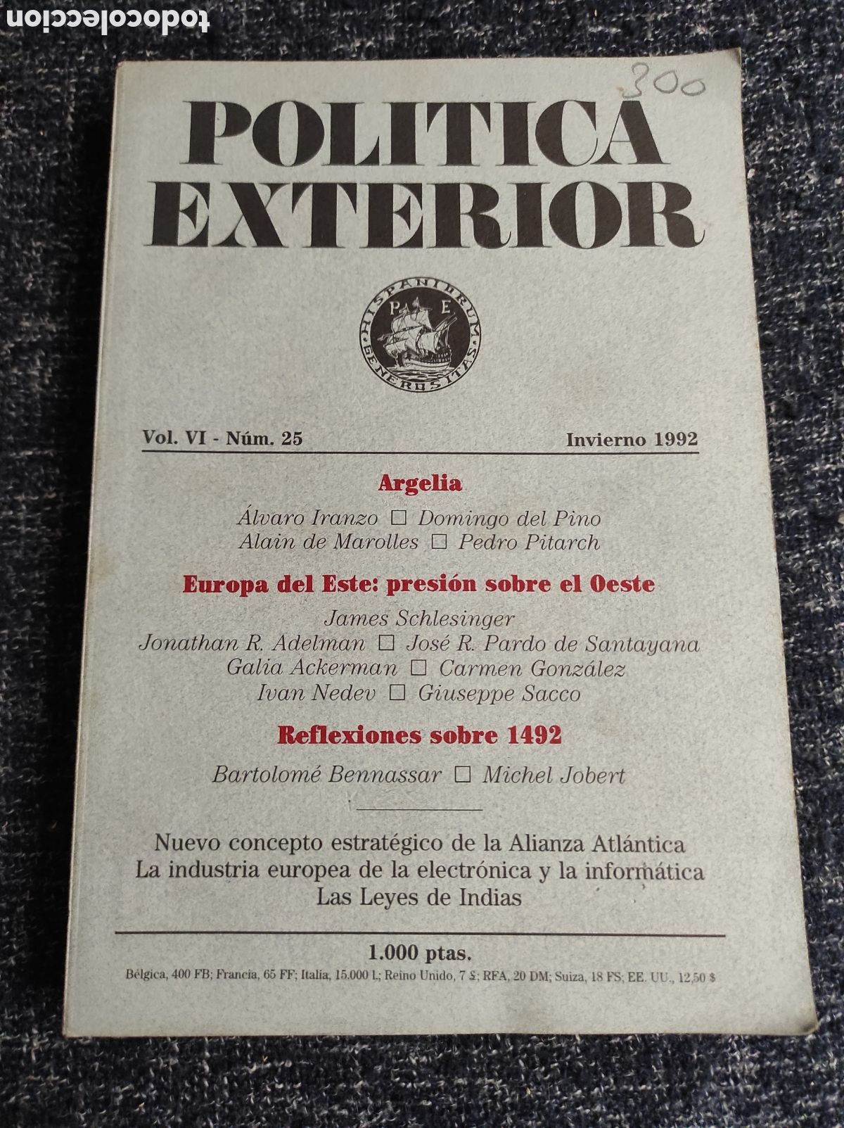 Second hand books: POLITICA EXTERIOR - VOL. VI N&ordm; 25 1992 - ARGELIA, EUROPA DEL ESTE,