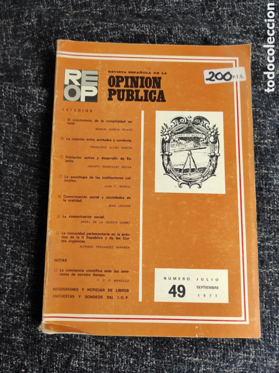 Libri di seconda mano: REVISTA ESPA&Ntilde;OLA DE LA OPINI&Oacute;N P&Uacute;BLICA. N&ordm; 49 - JULIO SEPTIEMBRE 1977
